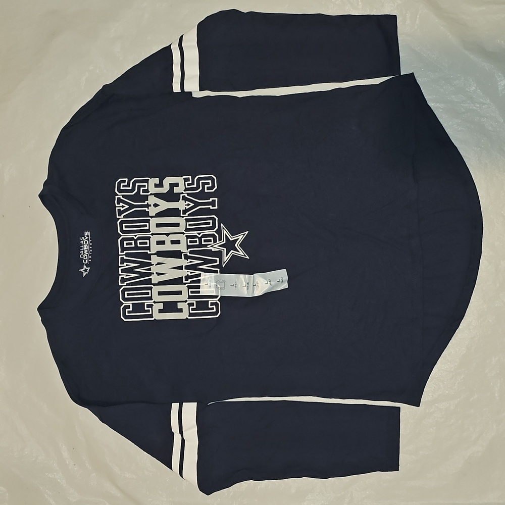 Cowboys (Dallas) Girls Large 10-12 Long Sleeves Graphic Hi-Low Navy T-Shirt New